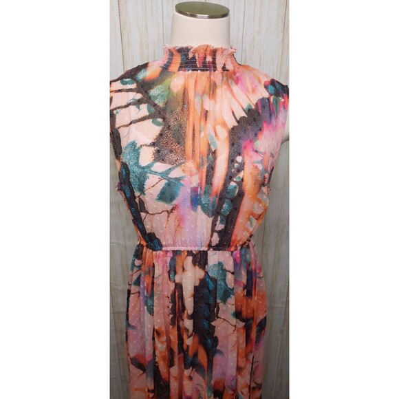 Torrid Midi Dress Clip Dot Smocked Mock Hi Neck Floral Size 0~12~Large Butterfly - Picture 2 of 16